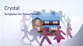  Presentation with community house - PPT theme enhanced with hands together surrounding a house background and a  colored foreground