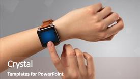  Presentation with smartwatch - Cool new theme with hands touching - female hand wearing smartwatch backdrop and a coral colored foreground