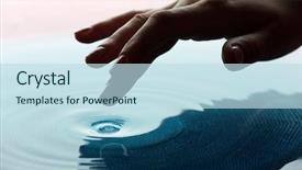  Presentation with many bubbles in water close - Amazing presentation theme having hands touching - finger touches water close up backdrop and a sky blue colored foreground