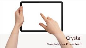  Presentation with finger - PPT layouts with hands touching - male hand holding a touchpad background and a lemonade colored foreground