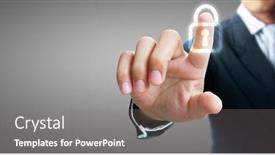  Presentation with interface - PPT theme enhanced with hands-touching-button-screen-interface background and a gray colored foreground