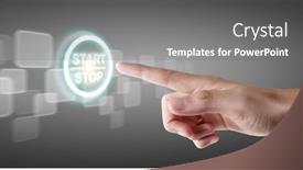  Presentation with connection - PPT theme having hands-touching-button-screen-interface background and a gray colored foreground