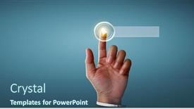  Presentation with interface - Cool new slide set with hands-touching-button-screen-interface backdrop and a ocean colored foreground