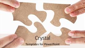  Presentation with hand holding puzzle piece - Theme with hands try to solve background and a coral colored foreground