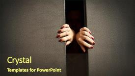  Presentation with stop - Audience pleasing slides consisting of hands try to stop doors backdrop and a tawny brown colored foreground