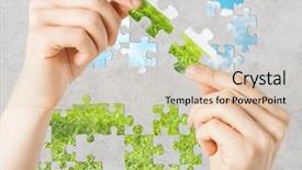  Presentation with blue puzzle pieces - Colorful PPT theme enhanced with hands trying to connect puzzle backdrop and a lemonade colored foreground