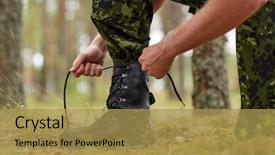  Presentation with war - Presentation theme enhanced with hands tying bootlaces in forest background and a gold colored foreground