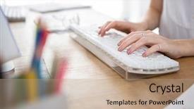  Presentation with keyboard - Slides with hands typing on a keyboard background and a coral colored foreground