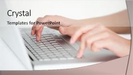  Presentation with keyboard - Slide deck with hands typing on a keyboard background and a sky blue colored foreground