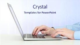  Presentation with laptop - Presentation theme with hands typing on laptop computer background and a sky blue colored foreground