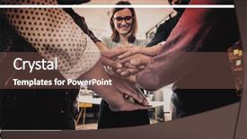  Presentation with stack - Cool new PPT theme with hands unity - team of businesspeople forming hand backdrop and a  colored foreground