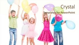  Presentation with children hands - Audience pleasing slide set consisting of hands up and colorful baloon backdrop and a cream colored foreground