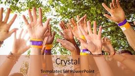  Presentation with outdoor festival - Cool new presentation theme with hands up at a music backdrop and a coral colored foreground