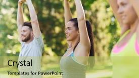  Presentation with healthy lifestyle - Audience pleasing presentation design consisting of hands up at boot camp backdrop and a yellow colored foreground