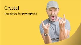 Presentation with rock star - Amazing PPT theme having hands up music star backdrop and a yellow colored foreground