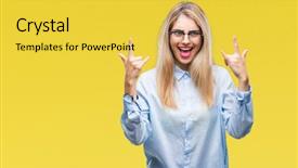  Presentation with music business - PPT theme featuring hands up music star background and a yellow colored foreground