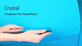  Presentation with basketball female blue - Colorful PPT theme enhanced with hands using tablet on blue backdrop and a  colored foreground