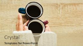  Presentation with coffee - PPT theme enhanced with hands-warm-to-a-mug background and a soft green colored foreground