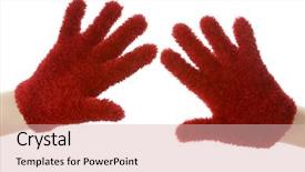  Presentation with attention - Audience pleasing PPT theme consisting of hands wearing red gloves backdrop and a  colored foreground