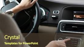  Presentation with self driving car - Beautiful slide deck featuring hands wheel - woman driving a car backdrop and a tawny brown colored foreground