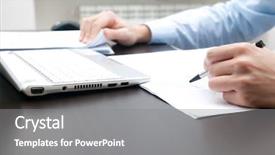  Presentation with writing - Presentation theme having hands while writing some documents background and a gray colored foreground