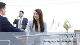  Presentation with shaking hands - Presentation design featuring hands with a business partner background and a  colored foreground