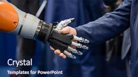  Presentation with artificial intelligence - Cool new presentation with hands with a droid robot backdrop and a navy blue colored foreground