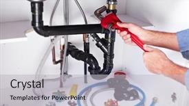  Presentation with plumbing - Beautiful theme featuring hands with a wrench plumbing backdrop and a light gray colored foreground