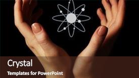  Presentation with black hands - PPT layouts having hands with atom image background and a tawny brown colored foreground