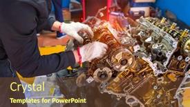  Presentation with auto parts - Beautiful slide deck featuring hands-with-auto-mechanic backdrop and a tawny brown colored foreground