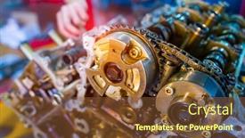  Presentation with auto parts - Slide set featuring hands-with-auto-mechanic background and a tawny brown colored foreground