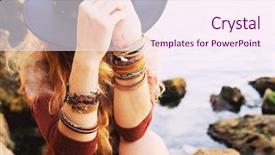  Presentation with black sea - Colorful slide deck enhanced with hands with boho chic bracelet backdrop and a sky blue colored foreground