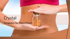  Presentation with female sport - Presentation having hands with bottle of capsule background and a coral colored foreground