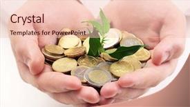 Presentation with plant - PPT theme consisting of hands with coins and plant background and a lemonade colored foreground