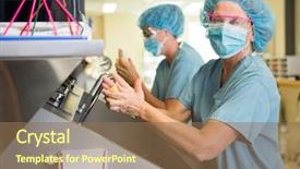  Presentation with surgery - Presentation design with hands with colleague before surgery background and a coral colored foreground