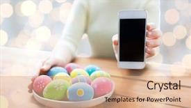  Presentation with easter - Audience pleasing theme consisting of hands with colored easter egg backdrop and a  colored foreground