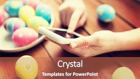  Presentation with technology missile - Presentation theme with hands with colored easter egg background and a coral colored foreground