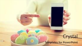 Presentation with holidays - Audience pleasing presentation theme consisting of hands with colored easter egg backdrop and a coral colored foreground