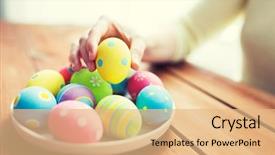  Presentation with woman colored parachute - Cool new PPT theme with hands with colored easter egg backdrop and a coral colored foreground