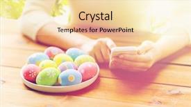  Presentation with people mobile technology - Slide deck featuring hands with colored easter egg background and a lemonade colored foreground