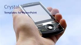  Presentation with communicator - Presentation having hands-with-communicator background and a light blue colored foreground