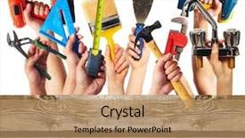  Presentation with construction tools - Slides featuring hands with construction tools house background and a coral colored foreground