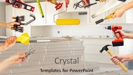  Presentation with renovation - Slides enhanced with hands-with-construction-tools-house background and a soft green colored foreground