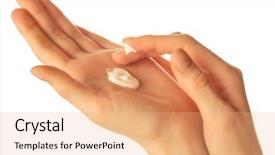  Presentation with ointment cream - Amazing slide deck having hands with cream over white backdrop and a coral colored foreground