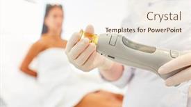  Presentation with laser - PPT theme with hands-with-disposable-gloves-hold background and a sky blue colored foreground