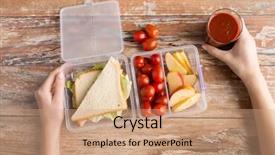  Presentation with healthy people - Theme with hands with food in plastic background and a coral colored foreground