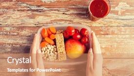  Presentation with healthy people - Slide deck enhanced with hands with food in plastic background and a coral colored foreground