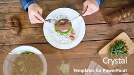  Presentation with human - Slide set enhanced with hands with fork and knife background and a  colored foreground