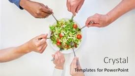  Presentation with vegetarian - Theme having hands-with-forks-while-eating background and a white colored foreground
