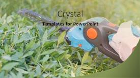  Presentation with battery - Colorful presentation theme enhanced with hands-with-garden-battery-shears backdrop and a mint green colored foreground
